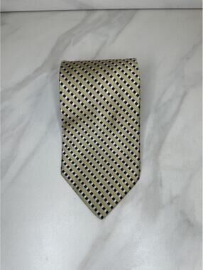 Faconnable 100% silk tie gold/navy/white micro geometric stripe classic